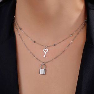 Punk hangslot hanger ketting voor vrouwen Fashion Lock Key roestvrij staal multi -lay choker keten juwelen geschenken