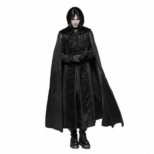 Punk RAVE Gothic Night Count Cape Hommes Vêtements Halen Party Noël Lg Manteau en relief Veet Veste Outwear U6Bj #