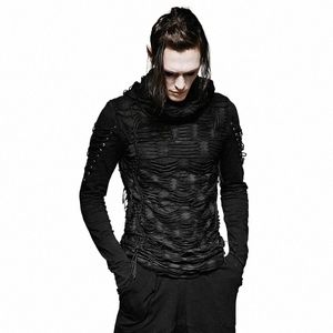 Punk RAVE T-shirt pour hommes Punk Rock Cool Gothic Casual Nouveauté Lg Manches Sweat à capuche Streetwear Persality Tops d5zf #