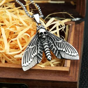 Punk Retro Death Head Skull Butterfly Moth Hanger Ketting Voor Mannen Jongens 14K Wit Gouden Ketting Mode Amulet Sieraden