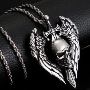 Punk Rock 14K White Gold Winged Skull Hangketting voor mannen Gothic Skeleton Jewelry Acc 123