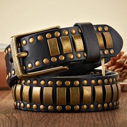 Beltes de rock punk motif de géométrie pour hommes pour femmes ceintures cloutées rivet la première couche de ceintures décoratives pop hanpres de Cowskin 240312