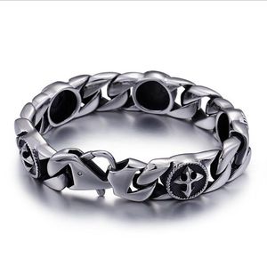 Punk Rock Croix Bracelet Hommes Rétro En Acier Inoxydable Mens Curb Cubain Lien Bracelets Bracelets Mâle Bijoux Armbanden