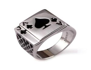 Punk rock email zwarte olie poker kaart schoppen een heren vingerring legering gotische schedel handklauw ringen speelkaarten sieraden5421492