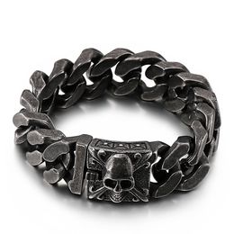 Punk Rock Matte Shiny Bike Biker Chain Skull Armbanden voor Mannen Hiphop Rvs Brushed Skull Charm Curb Cubaanse link Brecelet Bangle Male Gothic Jewelry