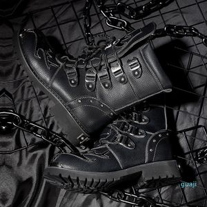 Punk rock heren laarzen zwarte lederen enkelschoenen veter metalen decoratie persoonlijkheid heren schoenen