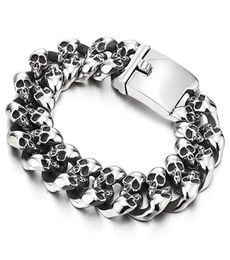 Bracelets de crâne punk rock crâne Bangles Hiphop en acier inoxydable 15 mm 19 mm Biker fantôme lourd bracelet de chaîne cubaine bijoux 281832528