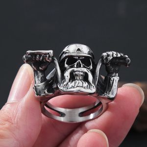 Punk Rock Motorcyclist Skull Ring For Men Gotic Big Beard Skull 14K Gold Biker Ring Fashion Men Sieraden Gift