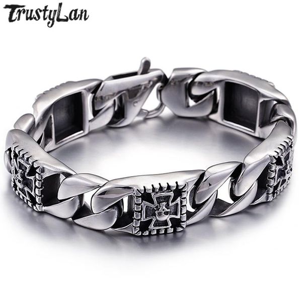 Punk Rock crâne squelette Bracelet pour hommes solide en acier inoxydable 316L hommes Bracelets gothique mâle bijoux livraison directe en gros