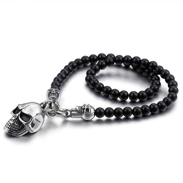 Punk Rock Acier Inoxydable Crâne Chandail Chaîne Colliers Pendentifs Hiphop Perle De Verre Noir Non-Mainstream Squelette Collier Bijoux Pour Hommes Femmes