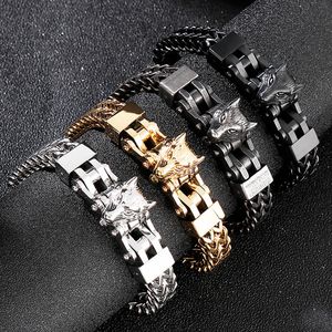 Punk Rock Vintage Viking Wolf Link Kette Armband Tier Zubehör Hiphop Männer Edelstahl Mesh Bike Biker Armreifen Schmuck Wristbandt