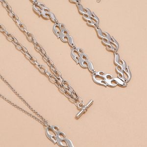 Punk Silver-Color Flame Hanger Ketting Set voor Vrouwen Hip-Pop Cool Gift Vrouwelijke Mode Choker Hals Sieraden Kraag