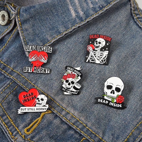 Broche de Pin esmaltado de esqueleto Punk, ropa gótica, solapa interior muerta, flor, Calavera, joyería personalizada, mochila, sombrero, insignias, regalo para amigos