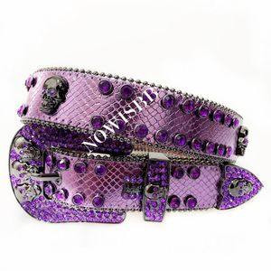 Punk Schedel Bb Strass Simon Riemen Luxe Merk Mannen Zwart Lederen Band Western Cowboy Crystal Studded Diamond Bling Riem Women247r