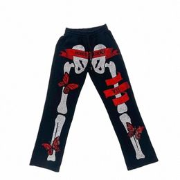 Punk Skull Rhinestes Sweetpants Hombres Mujeres Estética Y2K Gothic Streetwear Joggers Pantalones Vintage Casual Loose Sporting Ropa i5qr #