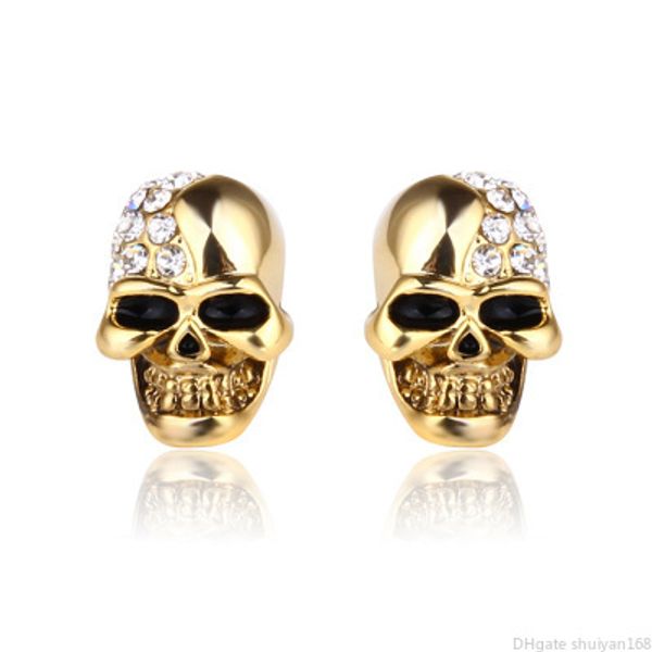 Boucles d'oreilles punk crâne en cristal strass pour femmes et hommes, boucles d'oreilles squelette de couple vintage, bijoux hip hop, cadeaux d'Halloween