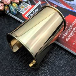 Punk Gladde metalen manchetarmbanden Boerbakken voor vrouwen Verklaring geopende legering Long Big Bangle Fashion Jewelry Gold Color Link1