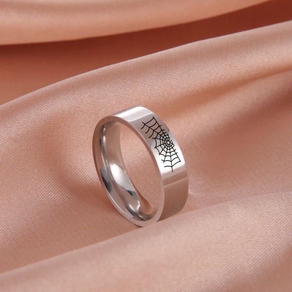 Bague Punk en toile d'araignée pour hommes et femmes, or blanc 14K, couleur argent Simple, bague de Couple, bijoux de fête gothique, cadeau, nouveauté 2024