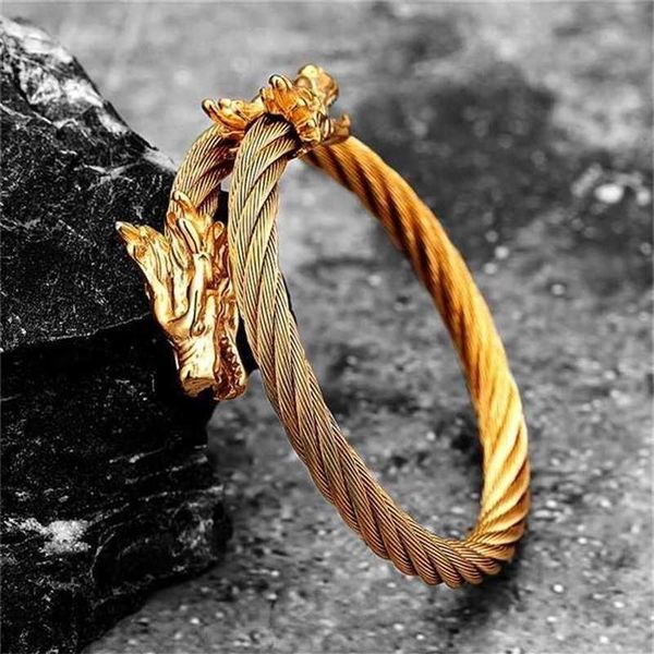 Bracelet Punk en fil d'acier doré, ouverture de robinet en acier inoxydable moulé, bracelet tendance Viking pour hommes et femmes, cadeau pour filles 211227280u