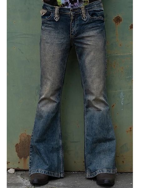 Punk Stlye Men Men évasé Bootcut Match Patchwork Denim Pantal