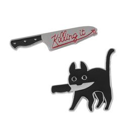 Estilo Punk Color negro gato lindo broches Pin para mujer moda vestido abrigo camisa Demin Metal divertido broche insignias mochila regalo joyería