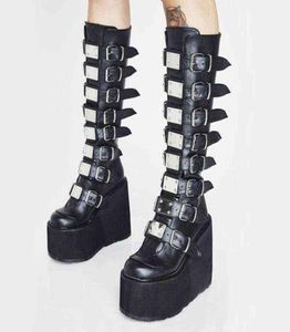 Boots de moto de style punk dames bottes de moto noir cale de mode High talon chaussures d'automne gothiques gothiques plates-formes femme bottes y2117147