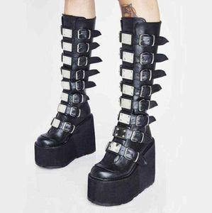 Marque punk marque dames bottes moto-cycle noir cale de mode noir chaussures talon d'automne hiver gothiques plateformes de démonias féminins y6547641