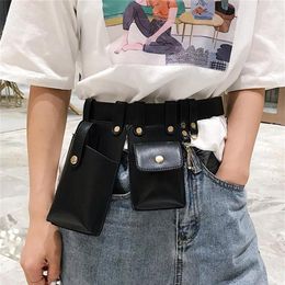 Punk Style Dual Pouch Women Belt Bag Keychain Pu Lederen Taille Tassen Fashion Fanny Pack Letter Print Design Stylish268T
