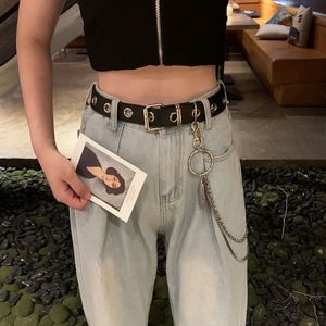 Punk-stijl Volledige gat decoratieve veelzijdige Koreaanse mode dames niet geperforeerde broek riem ketting