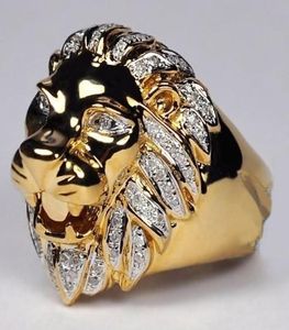 Punk Style Lion Head Ring Men039S 14K Gold Gold Natural White Sapphire Gemstone Diamond Ring Jewelry Taille 6133707649