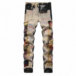 Punk Stijl Heren Alfabet Gekleurde Geborduurde Jeans Met Rechte Pijpen Fi Patchwork Spinneweb Mid Taille Casual Denim Broek j8vL #