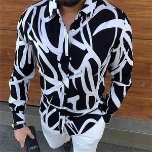 Punk Style Hommes Soie Satin Noir Blanc Stripe Impression Chemises Mâle Slim Fit Manches Longues Fleur Casual Party Shirt Tops 210809