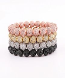 Punk Stijl Mannen Vrouwen Armband 10MM CZ Pave Bal Luxe Elastische Sieraden Cadeau Valentine039s Dag Vakantie Christmas3321153