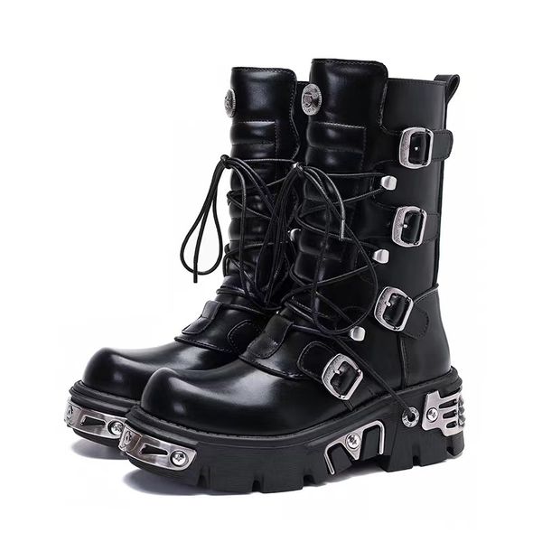 Botas de tobillo de mujer de motocicleta con cordones estilo punk Botas de motocicleta para mujer Zapatos de suela gruesa de moda Decoración de metal Tacones altos negros Grande EUR 34 44 US 5 US 10