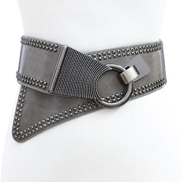 Punk style rivet courroies de rivet décoration de taille oblique scellé femme élastique shirt jupe jupon ceinture en gros