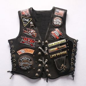 Punk Style été Harley gilet en cuir boucle en cuivre hommes et femmes couples laser broderie pièce rock moto veste en cuir