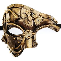 Máscara veneciana de estilo punk, casco mecánico para hombres, Steampunk, fantasma de la ópera, disfraz de fiesta de Halloween, máscaras faciales 240307