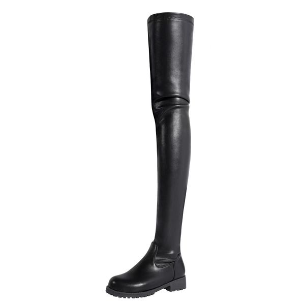 Style Punk femmes bottes grande taille sexy sur les bottes au genou dames chaussures d'hiver plate-forme mi talon cuissardes noires pour les filles chaussures de fête