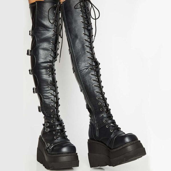 Punk Style Womens Knee High Boots Cross Lace Up Party Sexy