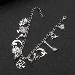 Punk Supernatural Magie Sorcellerie Pendentif Bracelet Antiquité Mystère Vintage Charme Bijoux Gothique Halloween Cadeau Pour Femmes Homme Ba2517