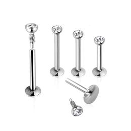 Punk Trendy Argent Calibre 16 Anneaux À Lèvres En Acier Chirurgical Labret Piercing Bar Goujons D'oreille Diamants Cristal Nez Anneau Sourcils Corps Piercin1753