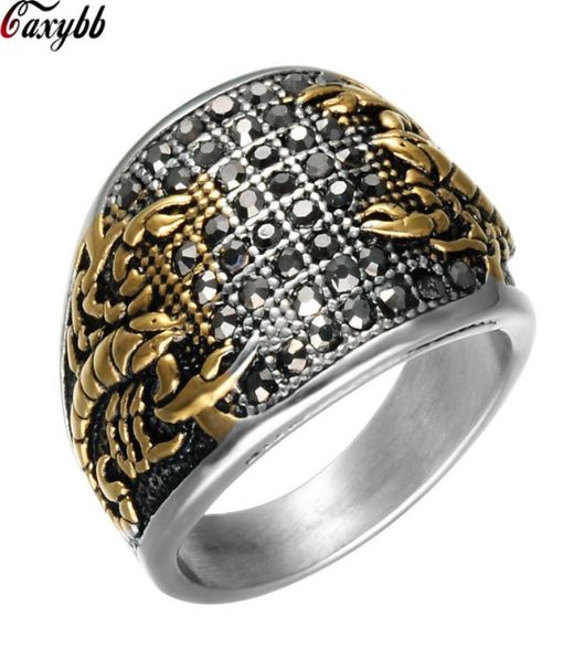 Punk vintage noir cristal scorpion motif masculin ring gold couleur rond rond en acier inoxydable titane pour hommes bijoux9676215