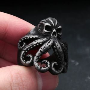 Punk vintage cthulhu anillo de talla grande de 14k dorado calavera de calavera de pulpo para hombres regal de joyería de animales