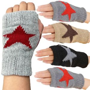 Punk Y2K Star Knitted Woolen Gloves Fashion Men Women Pentagram Half Finger Warm Soft Mitten Five Pointed Star Fingerless Gloves