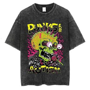 Punks for Autisme Gothic Graphic Print T-shirt Y2K High Street Fashion Rock Men Femmes T-shirt Coton Vintage Overs Dimension Black Tees 240511