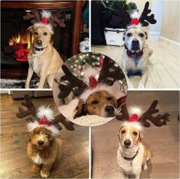 Pupca Christmas Dog Supplies Elk Rendeer Antlers Bandband Santa Hat Pet Christmas Cool Chog Costume Accessoires de couvre-chefs