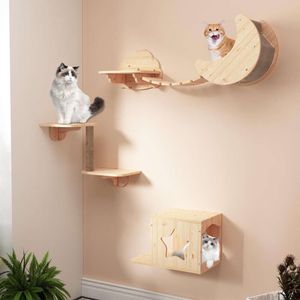 PUPETPO Muur Shees 5PCS Set DIY Massief Houten Ster Huizen Condos Zitstokken Krabpaal Brug voor Kitty Kitten moderne Krabpaal