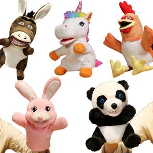 Puppets dier zachte knuffel Hand vinger Puppet Fairy Tales Doll Cospaly Plush Rabbit Frog Unicorn Educatief Kawaii Baby Toys 230823