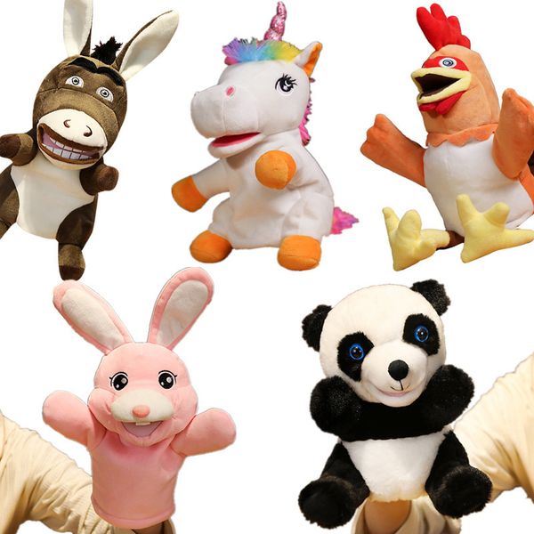 Marionetas de animales, juguete de peluche suave, marioneta de dedo de mano, cuentos de hadas, muñeca Cospaly, conejo de peluche, rana, unicornio, educativo, Kawaii, juguetes para bebés 230823