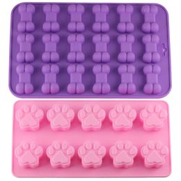 Puppy Dog Paw en Bone Ice Trays Siliconen Huisdier Treat Mallen Zeep Chocolade Jelly Candy Mold Cake Decoreren Bakvormen